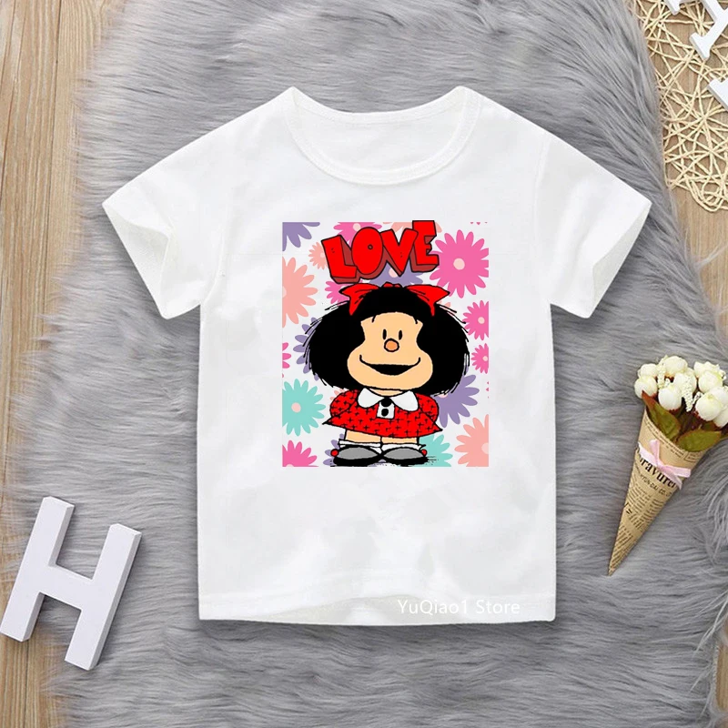 

Children's T-Shirt Cartoon PAZ Mafalda Or QUIERO Cafe Print Kids Graphic T-Shirt Harajuku Kawaii Funny Girls T-Shirt Tops Tees