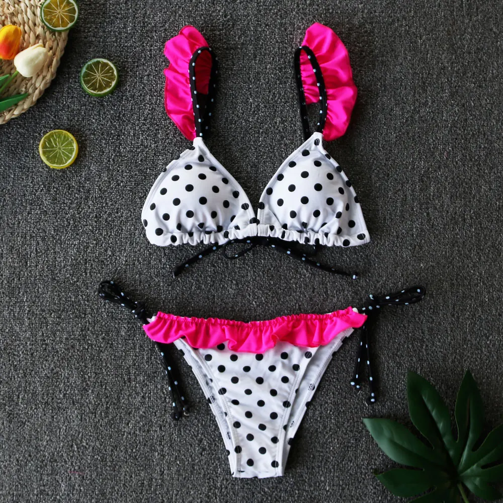 2022 New Ruffle Bikinis Women Swimsuit Push Up Swimwear Bandage Halter Bikini Set Print Brazilian Bathing Suit Swim Suit Female