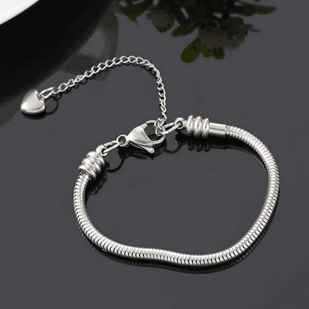 Women Girls Slider Charms Bracelet 3mm Snake Chain Bracelets Stainless Steel Chain Bracelet Fits Standard Charms Bead Chain