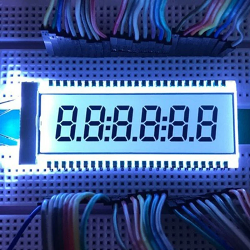 Panneau LCD à 6 Chiffres Positif, 50 Broches, Blanc, Jaune, Vert, Bleu, Rétro-Éclairage LED, 5V