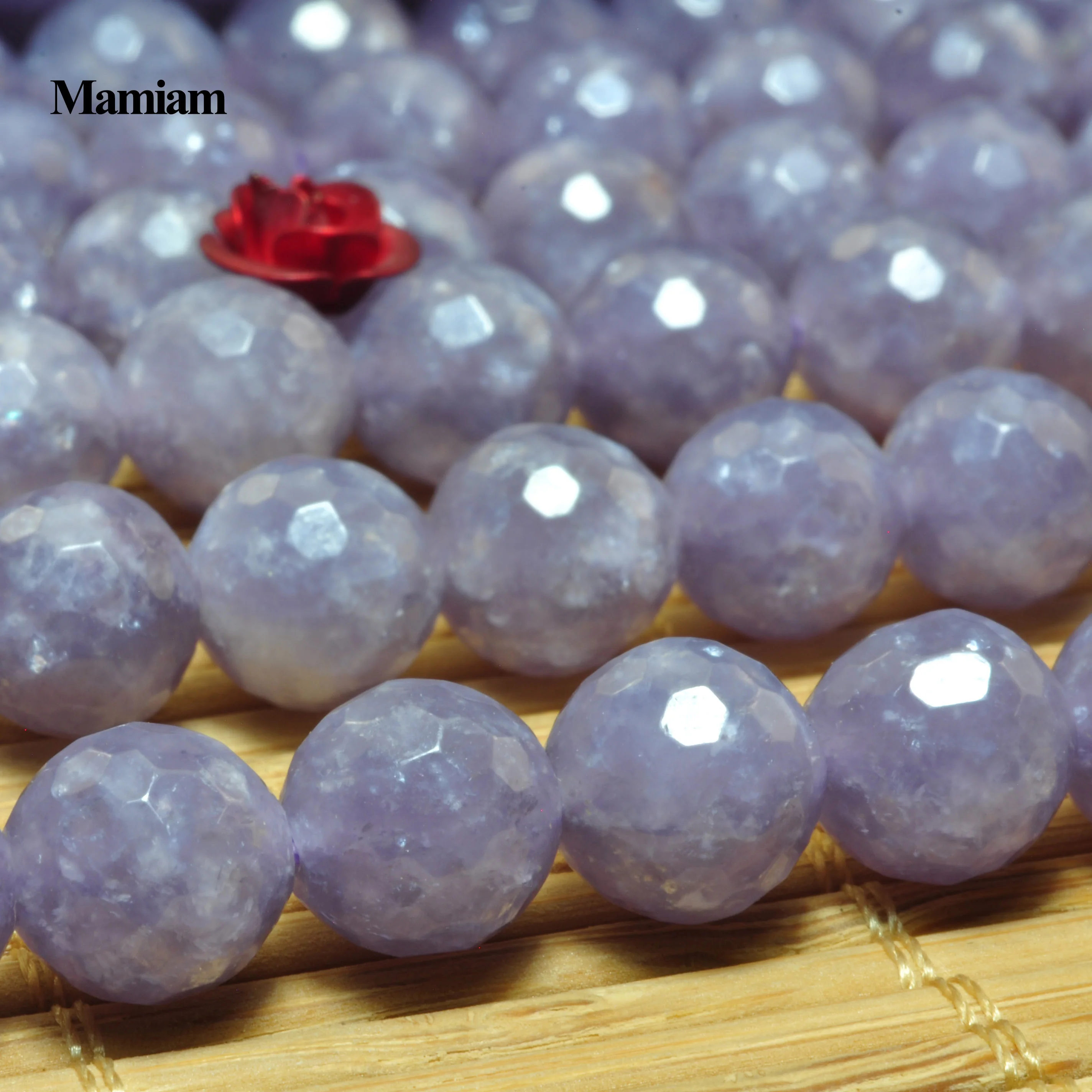 Mamiam Natural Purple Lepidolite Faceted Round Beads 11.5-12mm Loose Stone Diy Bracelet Necklace Jewelry Making Gemstone Design