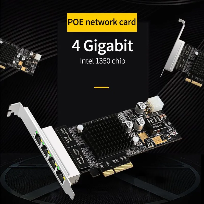 4-port POE Intel I350 Chipset PCIE Gigabit Network Card I350-T4 Wired Network Card 4 Network Port PoE Ethernet Adapter