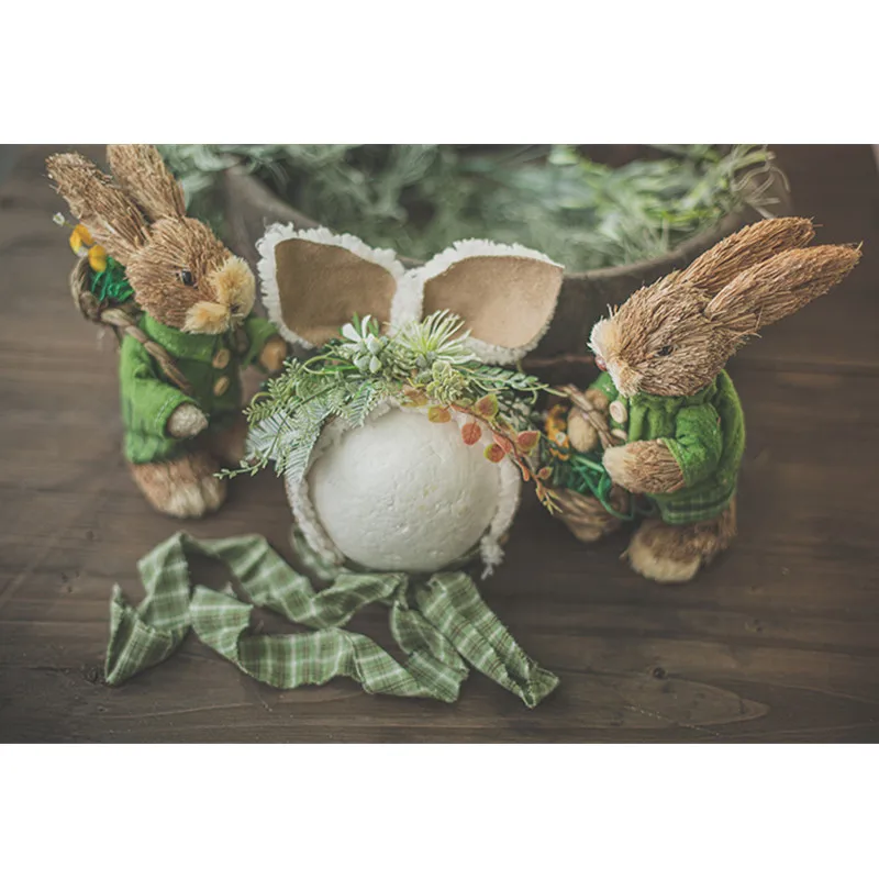 Accessoires de photographie de nouveau-né, chapeau de lapin en paille de Style campagnard de noël, tenue de Studio pour séance Photo de bébé fille