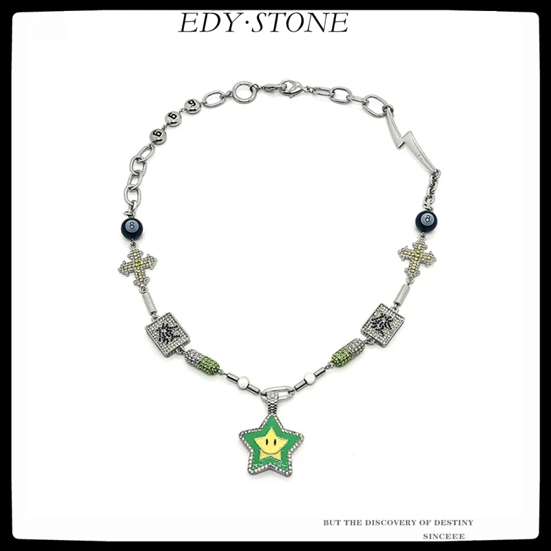 

EDY Brand Hip Hop Punk Necklace Lucky Star Pills Cross Full of Zircons Get Rich Necklace For Women Girl Men Rapper Party Jewelry