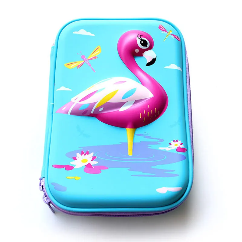 3D Flamingo Cartoon Children Pencil Case EVA Waterproof Kids Student Pen Stationery Box Make Up Cosmetic Storage Bag Organizer