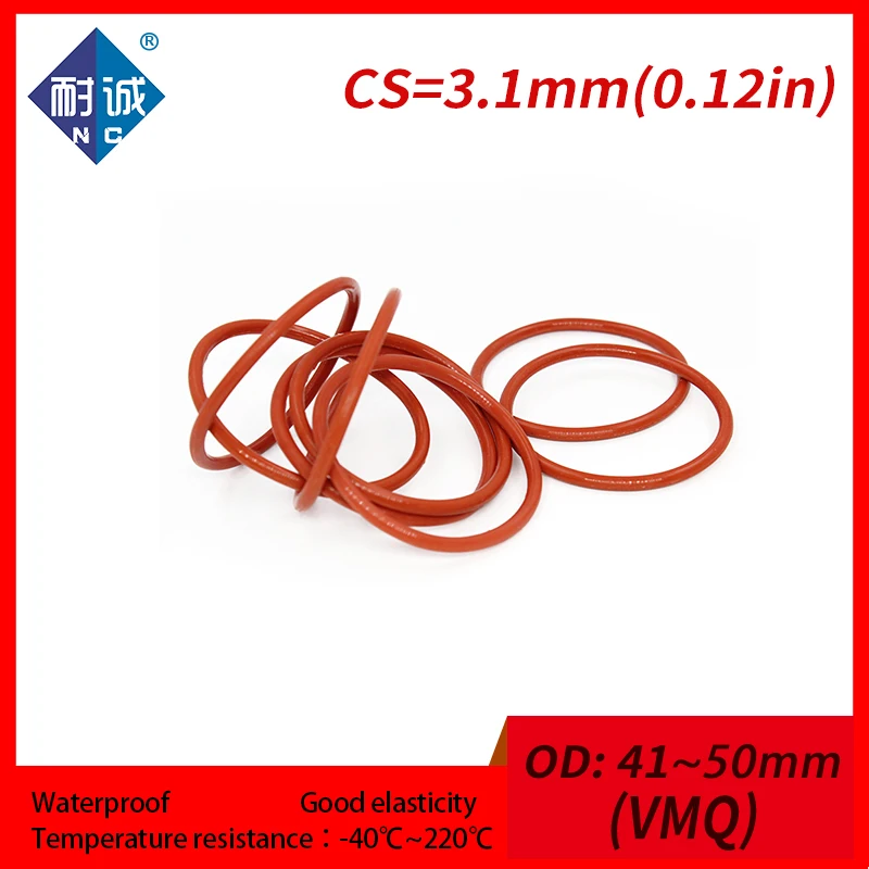 2PCS/lot Silicone rubber oring Red VMQ CS 3.1mm OD 41/42/43/45/48/50mm Gasket Silicone Oring waterproof Silica gel