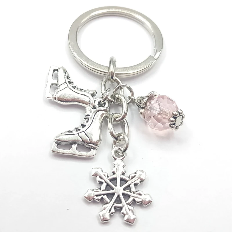 Keychain key chain jewelry antique charm ice blade charm pendant with blue bead key chain ice skates winter jewelry