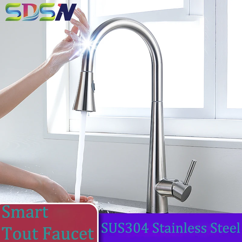 

Brushed Touch Kitchen Faucet SDSN 304 Stainless Steel Pull Out Kitchen Sink Faucet New Arrival Pull Down Sensor Kitchen Faucets