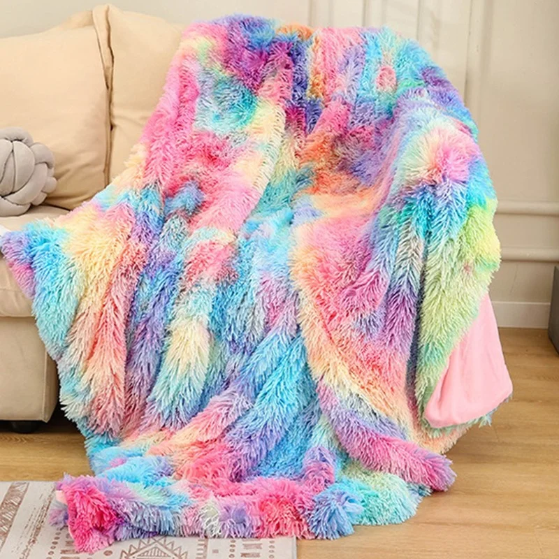 

Colorful Soft Fluffy Shaggy Warm Bed Sofa Bedspread Bedding Sheet Throw Blanket Blanket Christmas decorations for home Quilt