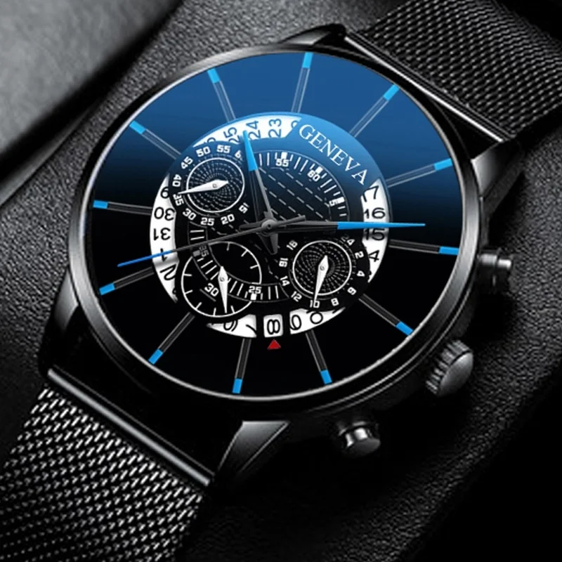 New Geneva Watch Men Watches Stainless Steel Calendar Quartz Wristwatches Men Sports Watches Reloj Hombre Relogio Masculino - view 2