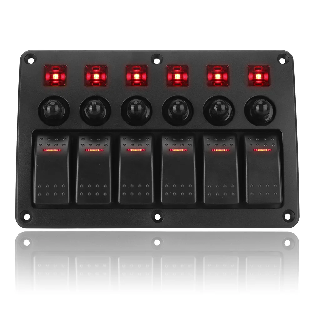 24 V 12 V 6 Gang Licht Kippschalter Panel Tasten Circuit Control Mit Sicherung LED Anzeige Auto Zubehör für Boot Lkw Anhänger – Detail 15