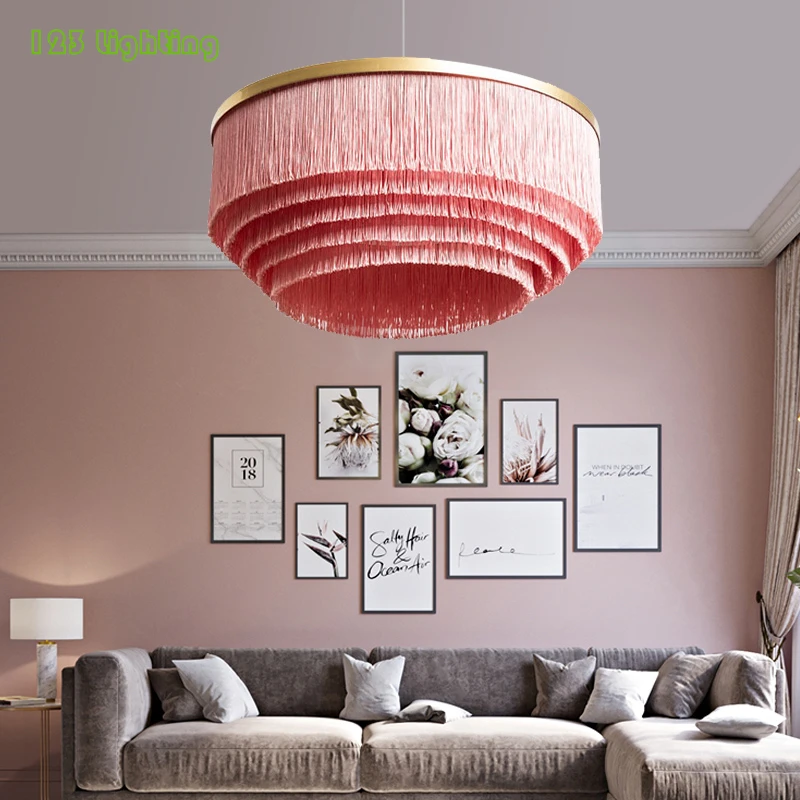 Dark green Pink Fabric LED Pendant light Romantic Living room Bedroom Hanglamp E27 110-240V Art Decoration Loft Pendant lamp