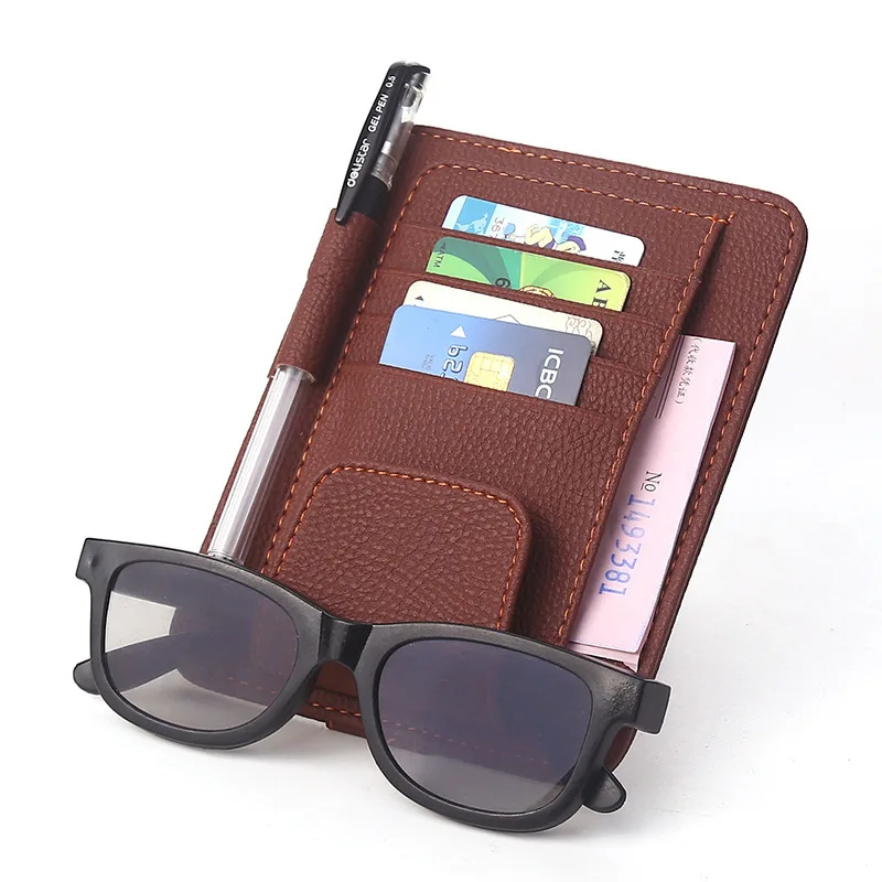 Multifunction PU Car Visor Organizer Sunglasses Tickets Cards Storage Holder Sun Visor Accessory