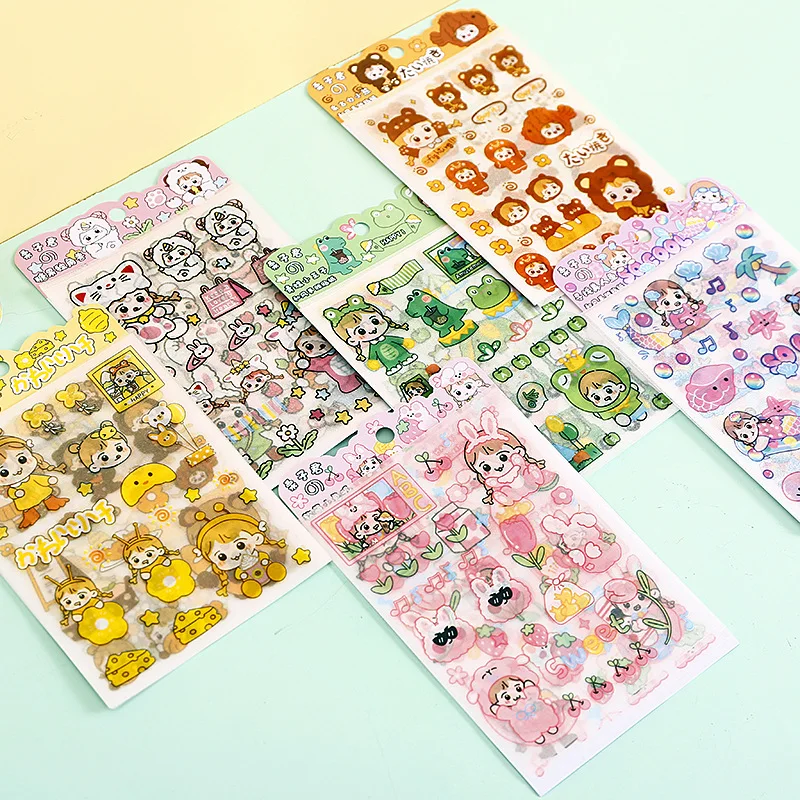 Adesivo de papelaria fosco padrão de desenhos animados, adesivo de decoração de conta de mão kawaii, 4 folhas/bolsa