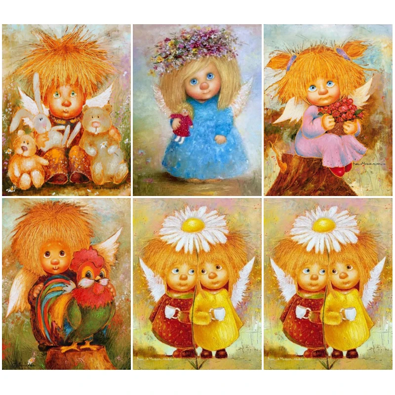 DIY Diamond Painting Cross Stitch Russia Angel Full Square Diamond Embroidery Cartoon Cute Girl Diamond Mosaic Baby Room Decor