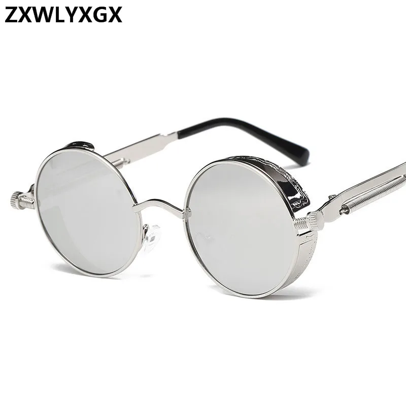 ZXWLYXGX Round Metal Sunglasses Steampunk Men Women Fashion Glasses Brand Designer Retro Vintage Sunglasses UV400