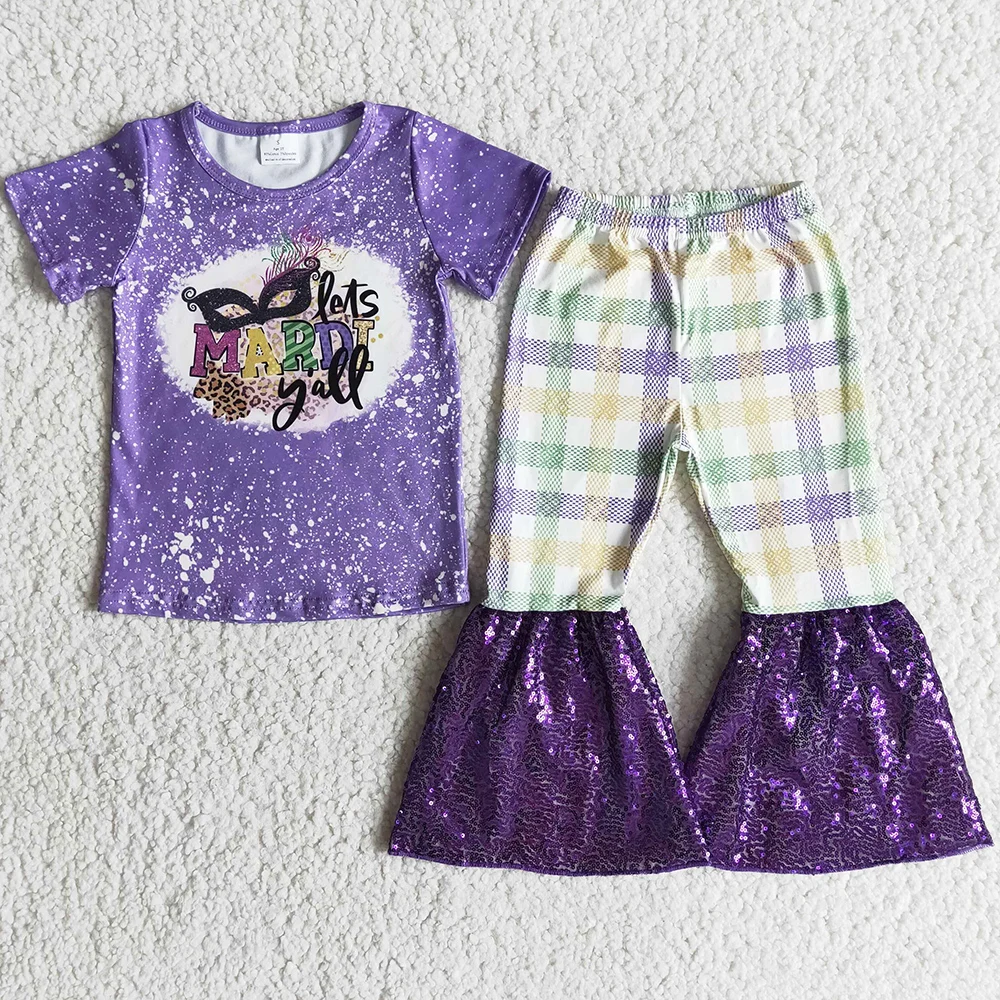 

Wholesale Baby Girl Clothes Spring Boutique Outfits Mardi Gras Fashion Toddler Girl Designer Clothes Sequins Bell Pants Sets New