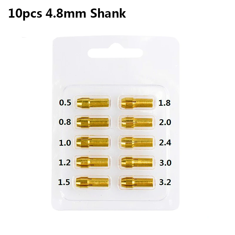 10pcs 4.3/4.8mm Shank Mini Drill Brass Collet Chuck For Dremel Rotary Tools 0.5 0.8 1.0 1.2 1.5 1.8 2 2.4 3 3.2mm Drill Chuck