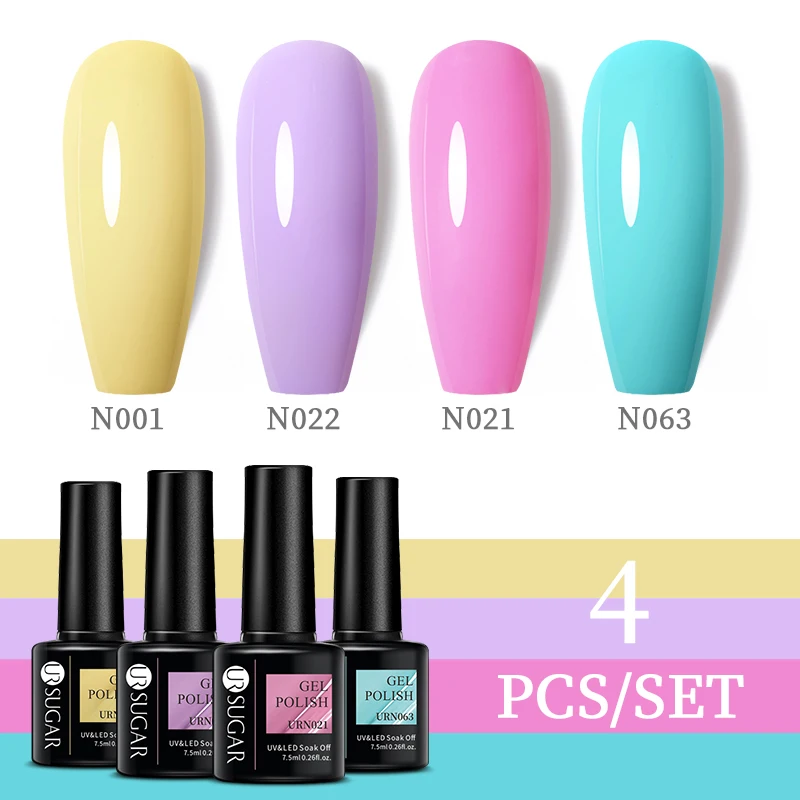 UR SUGAR 4PCS Macaron Gel Nail Polish Set For Manicure Pink Blue Purple Semi-Permanent Hybrid Varnish Soak Off UV Gel Nail Kit