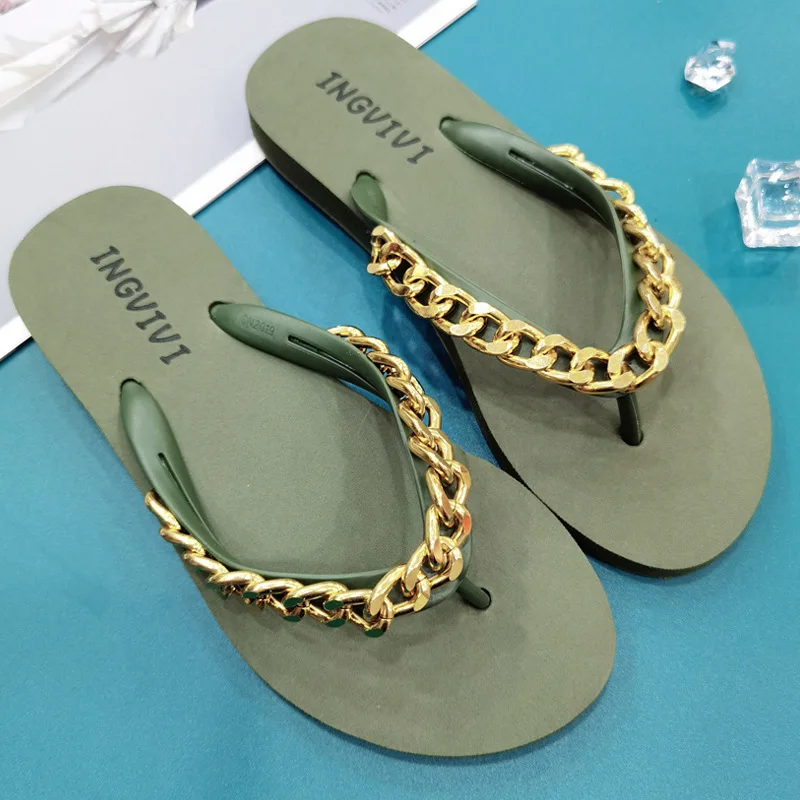 Summer Women Flip Flops Creative Chain Slippers Outdoor Clogs Garden Shoes Beach Sandals Indoor Home Flip-Flops Bathroom Slides