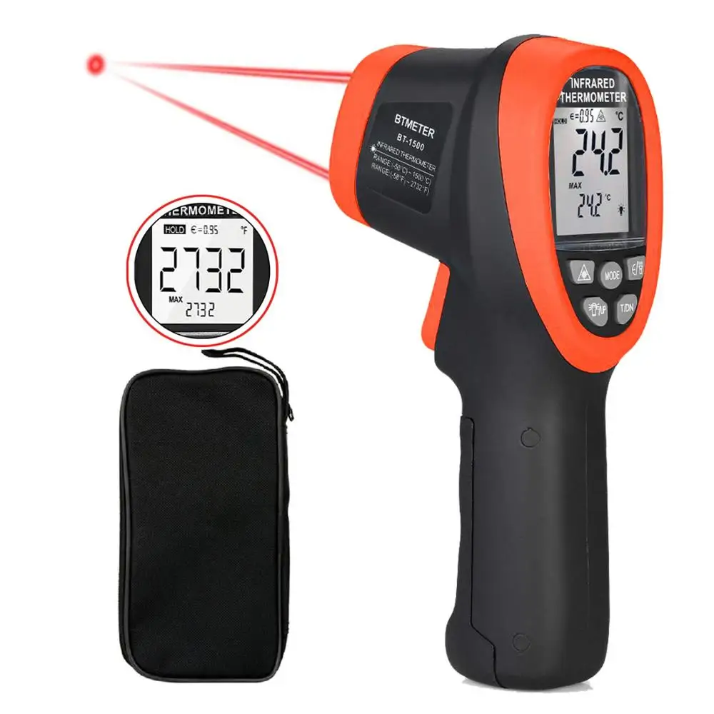 

BTMETER-Industrial Laser Thermometer Gun, Pyrometer, Non Contact, Digital Infrared Thermometer, Not for Human Temp Test, BT-1500