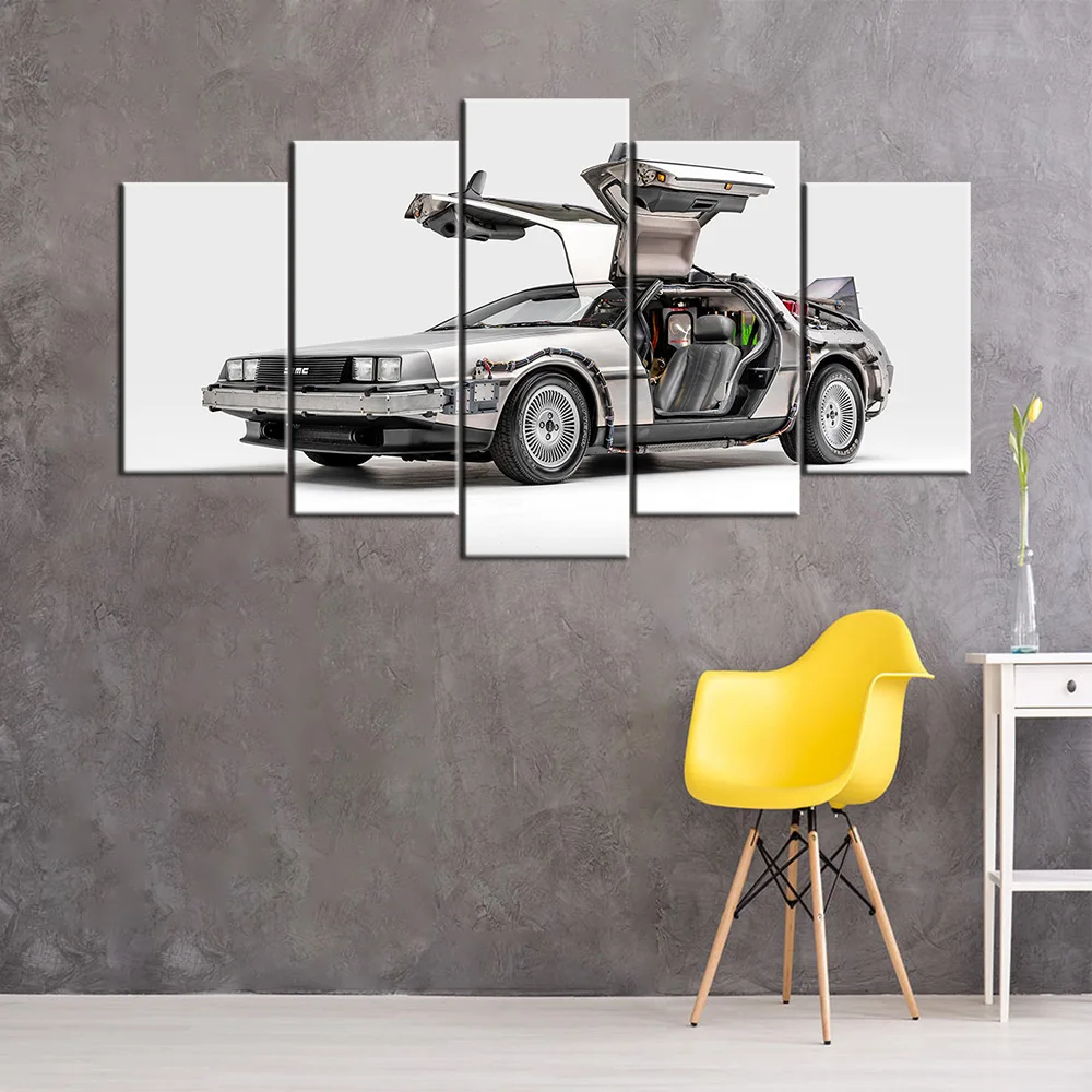 Modular Pictures Wall Art HD Prints 5 Pieces 1985 DeLorean DMC-12 Back to the Future Canvas Painting Home Bedside Decor Poster