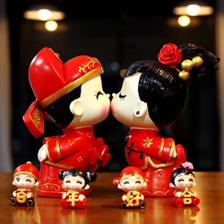 Tranditional Chinese Wedding Doll Decoration Ornament Sweety Bridegroom Bride Gift for Home Decor Fairy Garden Cartoon Statue