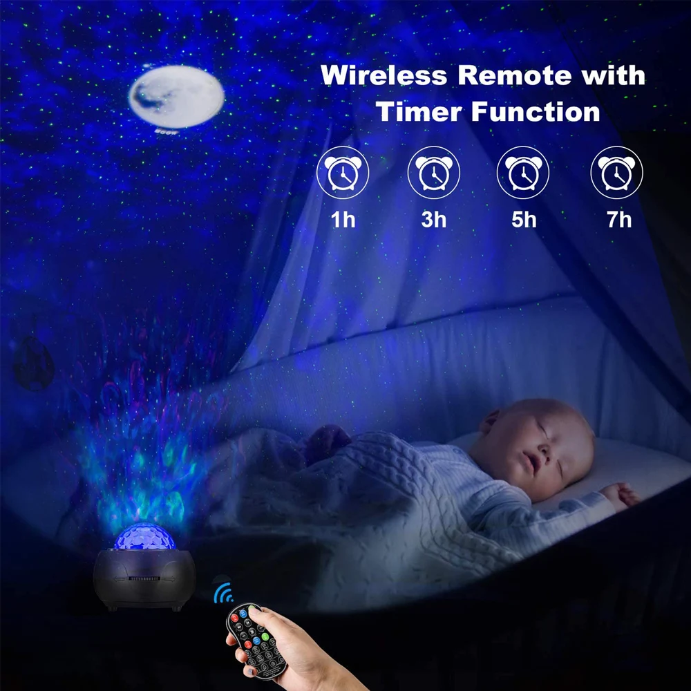 Proyector de estrellas y galaxias, luz nocturna, Bluetooth, música, Planeta, lámpara de proyección colorida, decoración para niños, lámpara LED para