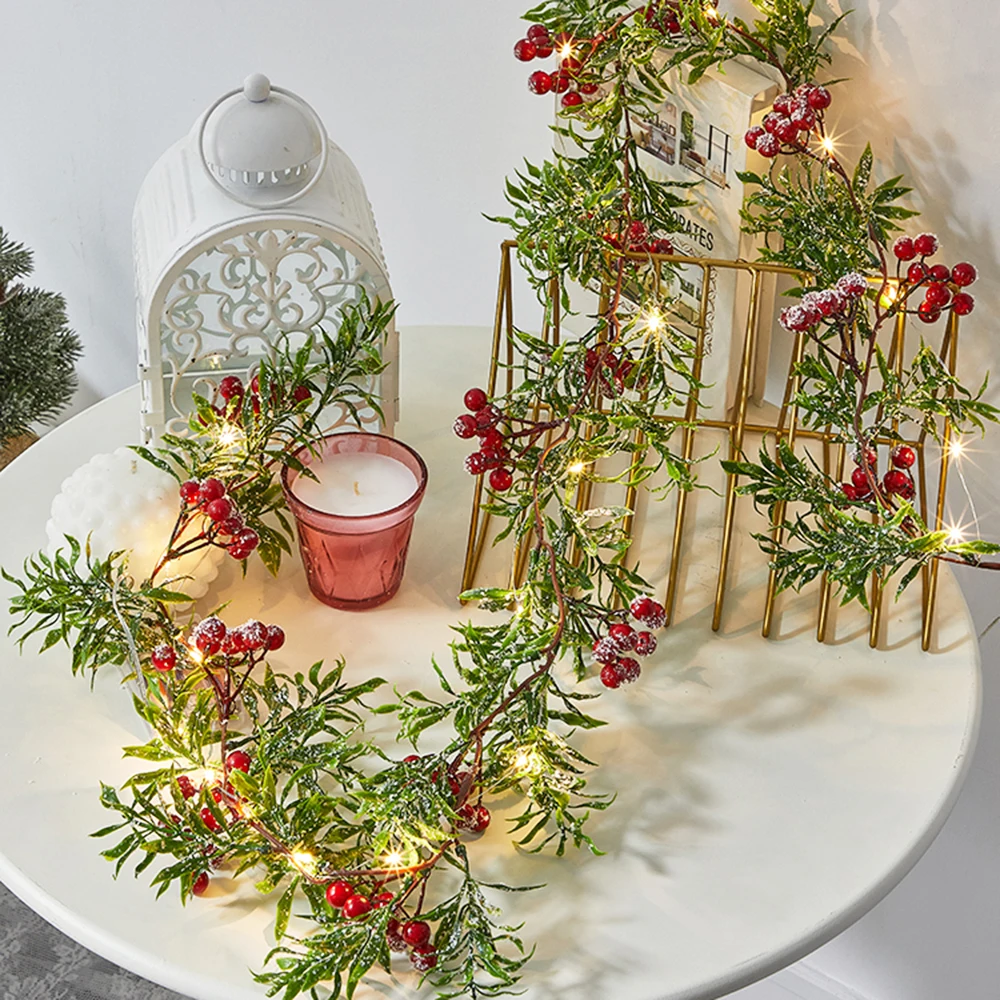 Pinecones operados por batería, Rama, guirnalda, cadena de luces, cuentas Rojas, luces LED de hadas, 2M, decoración del árbol de Navidad