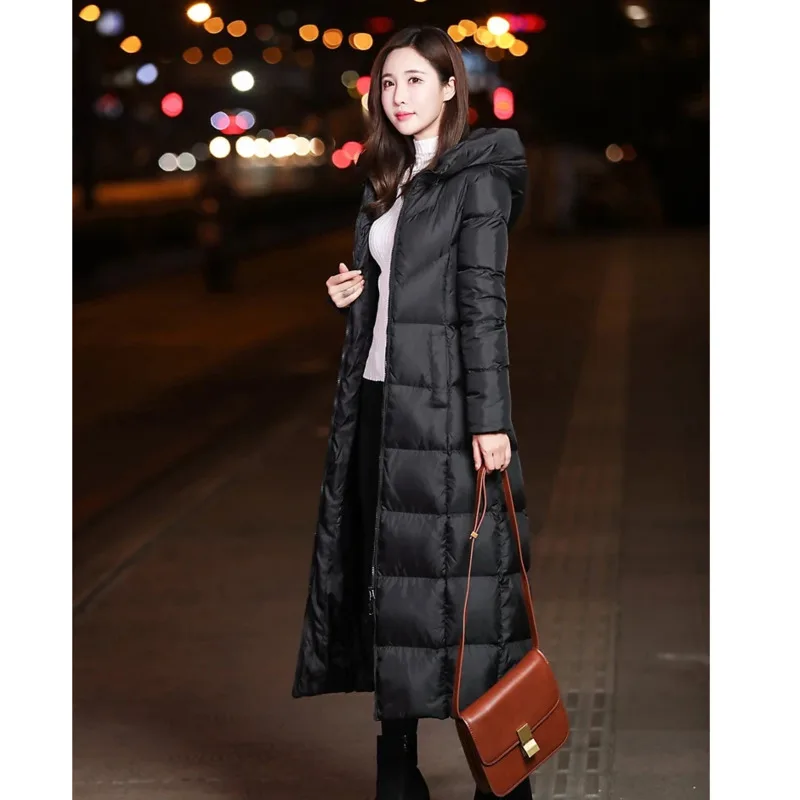 Winter Jacket Women Vintage 2019 Cotton Coat Slim Long Parka Over-Knee Korea Hooded Black Solid Lattice Warm Long Parka