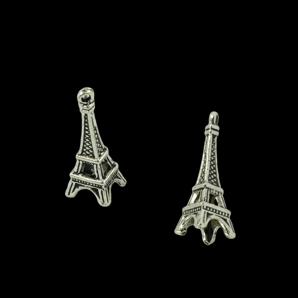 20 pcs 26mm 1 inch large vintage Silver 3D metal alloy Filigree eiffel souvenir DIY dangle  Charms