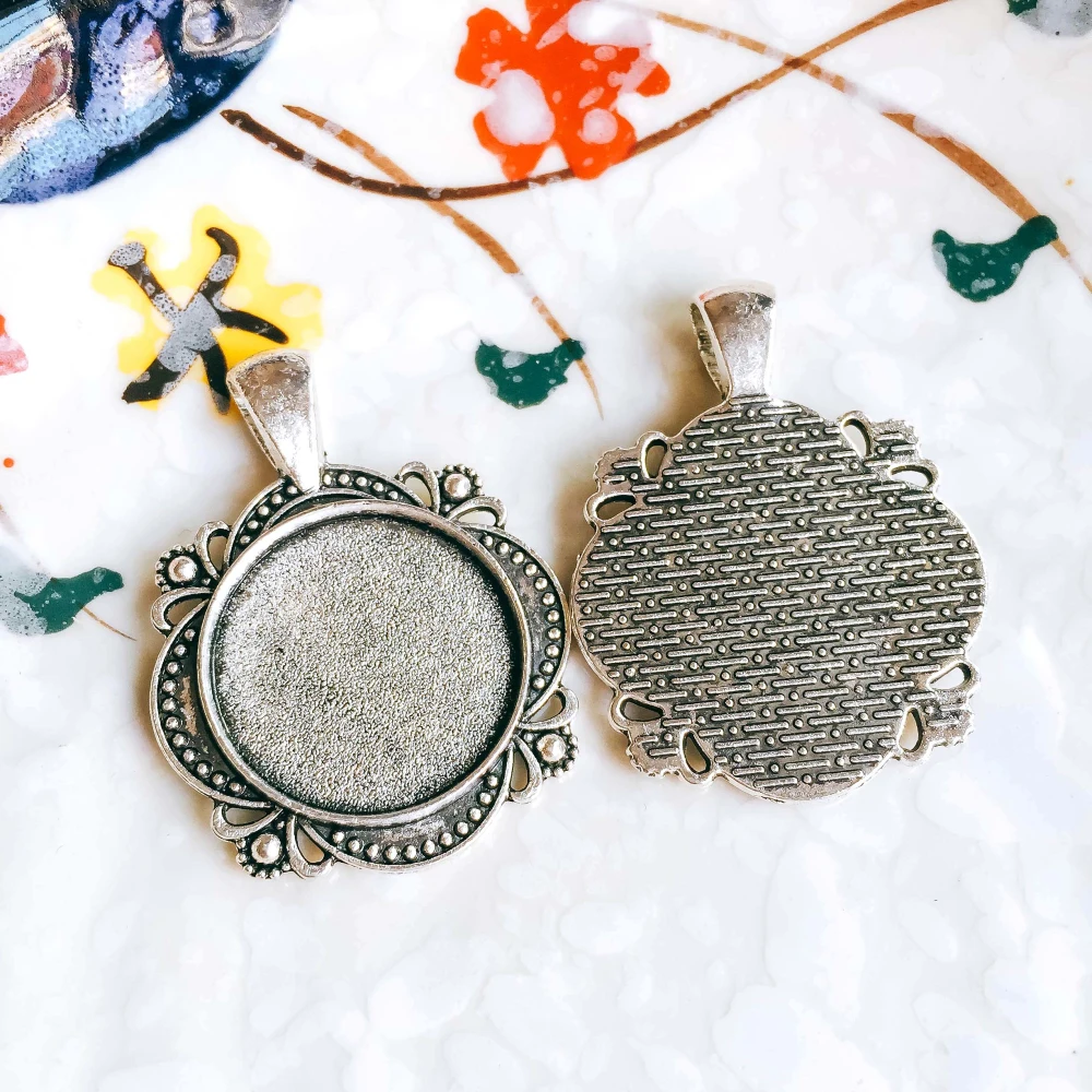 5pcs/lot 20mm Necklace Pendant Setting Antique Bronze Silver Color Cabochon Blank Base Supplies for Jewelry Finding T100