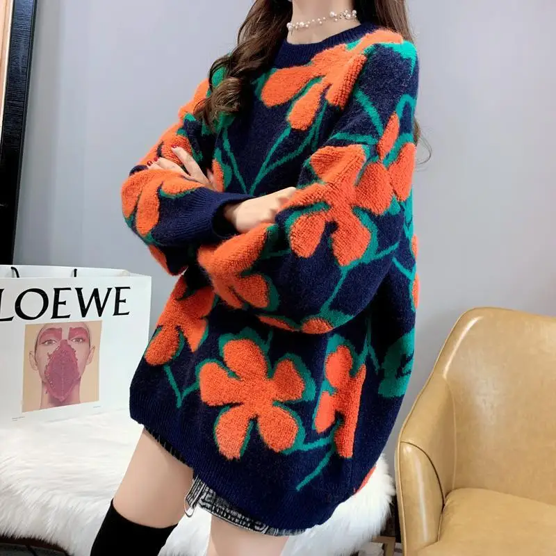 Women Pullover Sweaters 2023 Autumn Winter Tops Korean Slim Flower Women Pullover Knitted Sweater Jumper Soft Warm Pull Femme