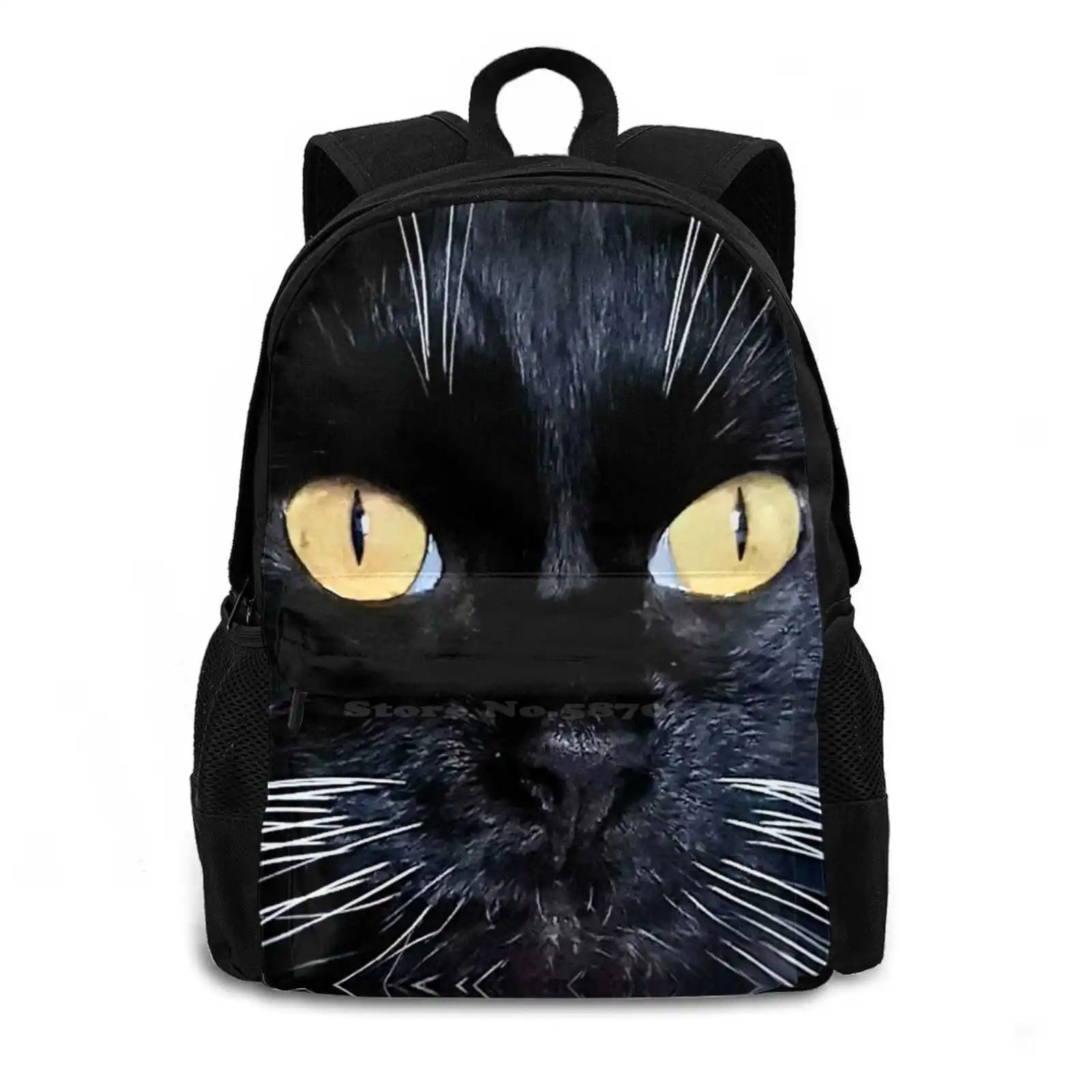 Black Feline School Bags For Teenage Girls Laptop Travel Bags Black Cat Kawaii Kitty Yellow Cute Gothic Witches Familiar Eyes