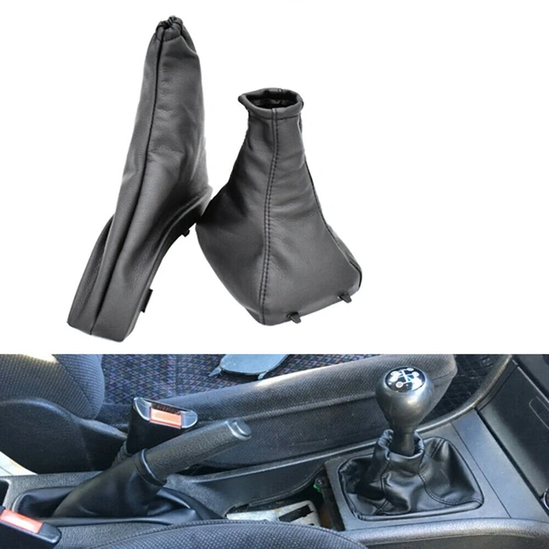 2Pcs Car Handbrake Gear Shift Boot Gaiter Gaitor Pu Leather Black for Opel Astra G Zafira a Vauxhall 1998-2004