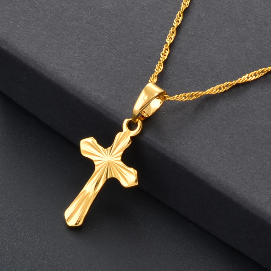 Anniyo Charm Cross Pendant & Necklaces for Women Girls Gold Color Kiribati Hawaiian Guam African Religious Cross Jewelry #231106