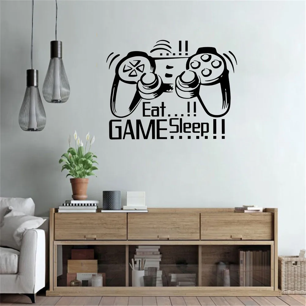 Eat Sleep Game Gamepad wall sticker Boys Play Room Bedroom living room home decoration mural wall stickers decals wallpaper