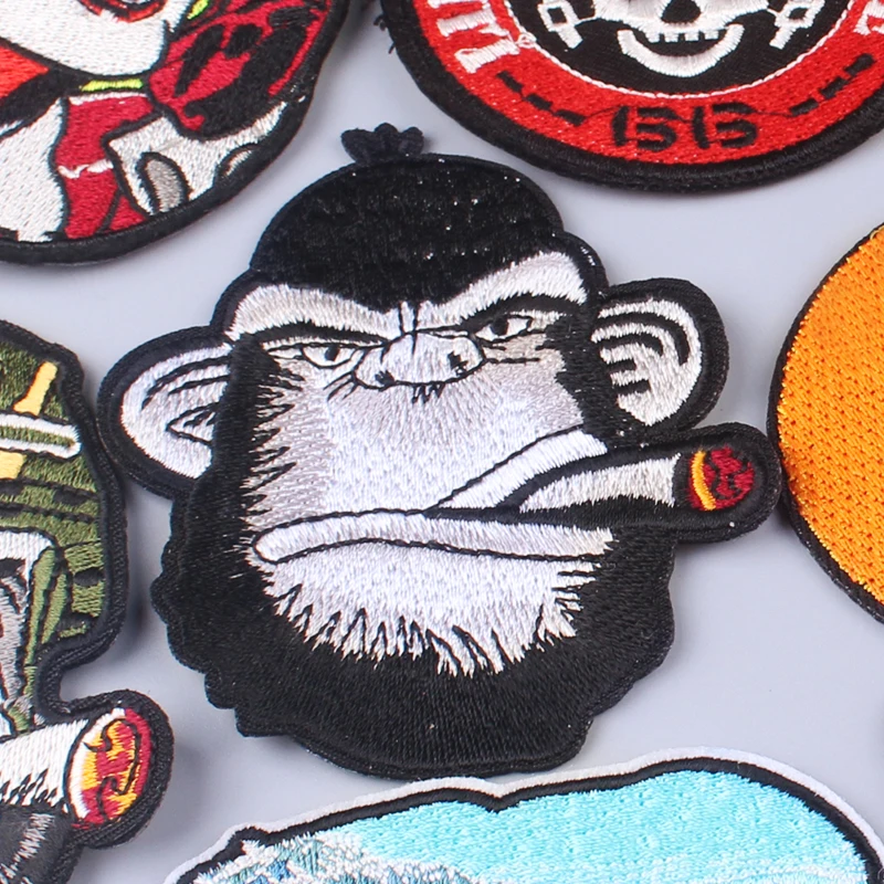 Pulaqi Eagle Patch Snake Baboon Punk Rock Patch Embroidered Iron On Patches For Clothing Punk Animals Stripe Sticker For Clothes