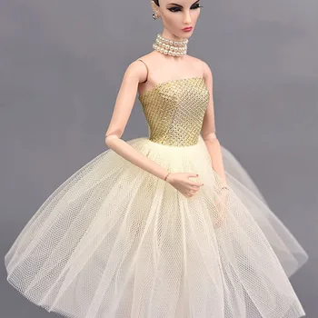 바비 인형에 대한 베이지 패션 발레 복장 Strapless 이브닝 드레스 바비 인형에 대한 Vestido 의류 1/6 BJD 인형 액세서리 아이 장난감  Best5