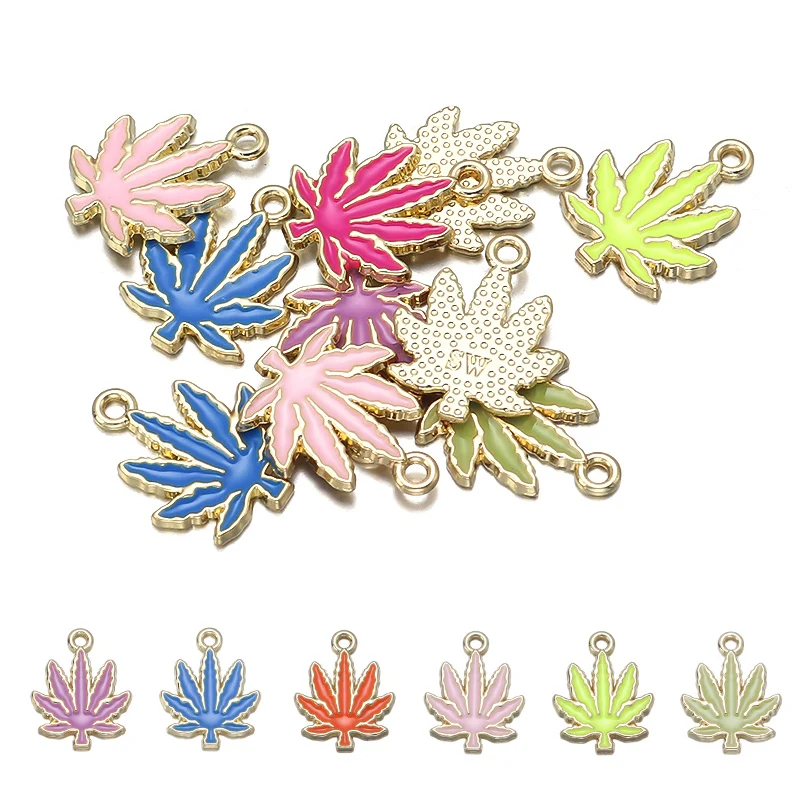 10pcs Alloy Maple Leaves Charms Gold Color Planted Pot Leaf Weed Charms Pendant For DIY Necklace Jewelry Findings Making