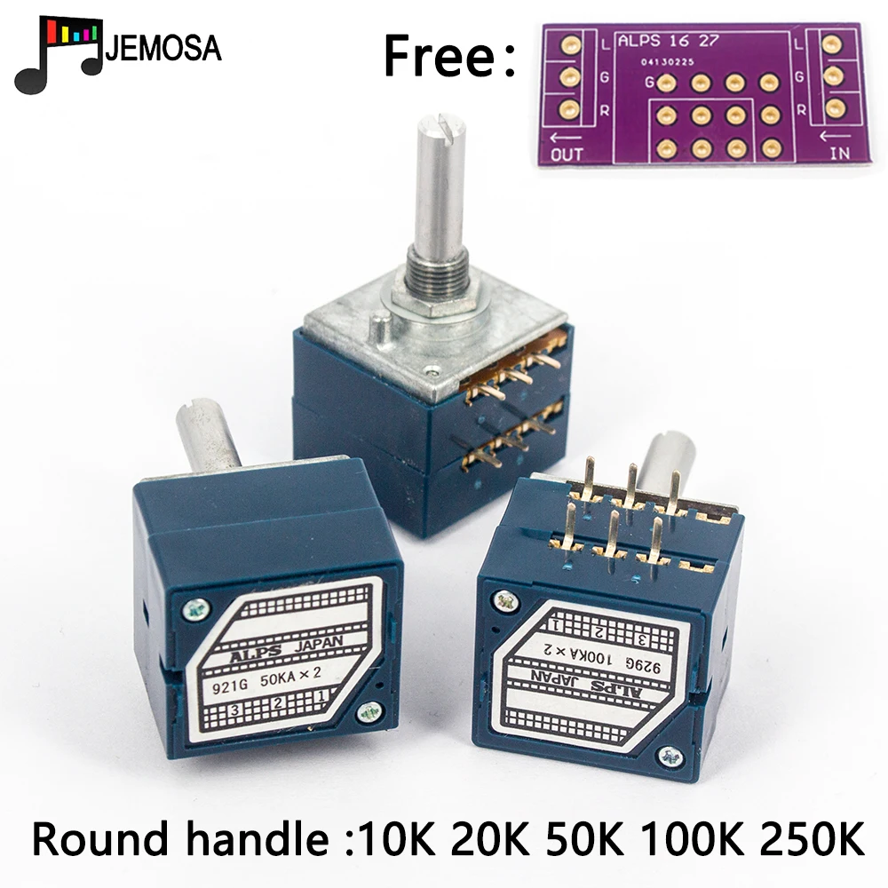 1PC Japan ALPS RK27 Volume LOG Stereo Potentiometer 2-gang Dual 10K/20K/50K/100K/250K Potentiometer Okrągły uchwyt + PCB