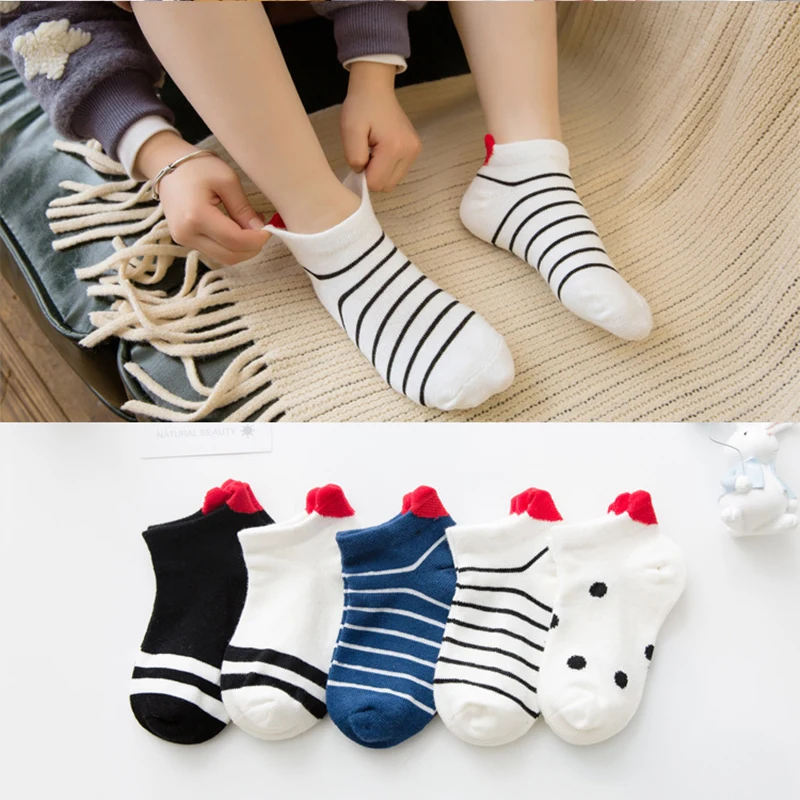 Chaussettes Courtes en Coton pour Enfant Garçon et Fille de 1 à 12 Ans, Respirantes, en Forme de Cœur, pour Automne et Hiver, Lot de 5 Paires