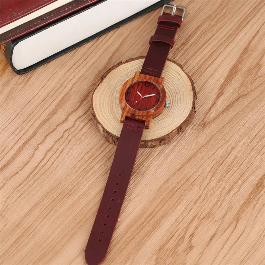 reloj femenino Cherry Wood Women Watch Quartz Movement Genuine Leather Wristwatch Elegant Ladies Wooden Clock