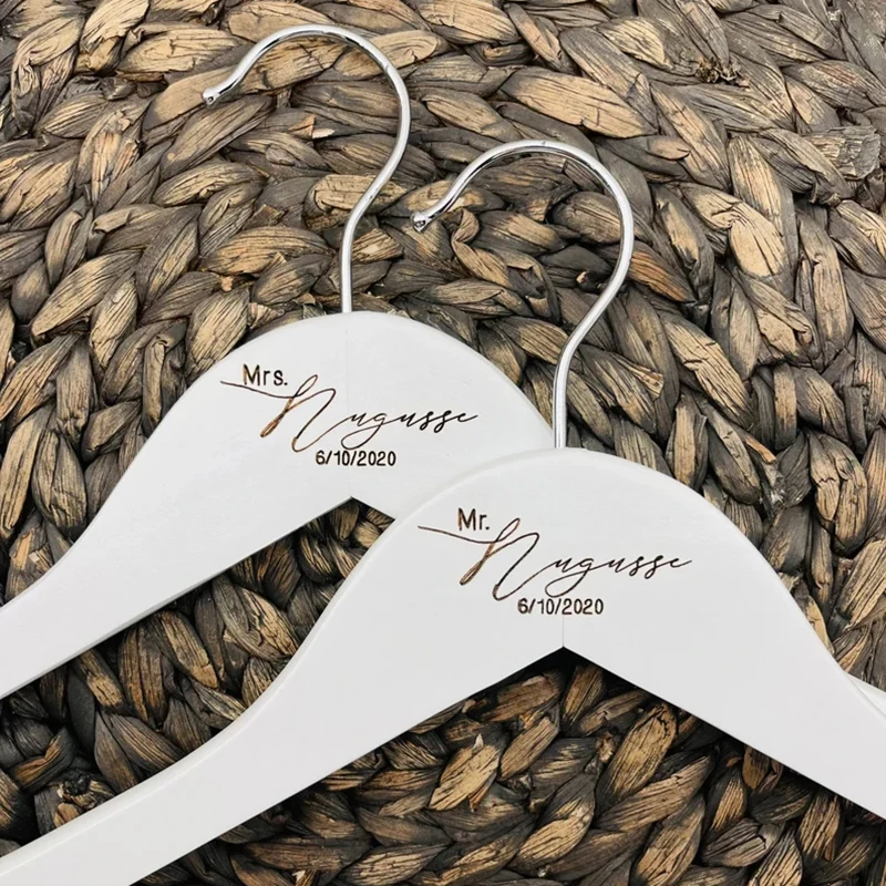 Mrs. or Mr. Wedding Hanger, Personalized Wedding Dress Hanger, Engraved Hanger, Bride and Groom Name Dress Hangers