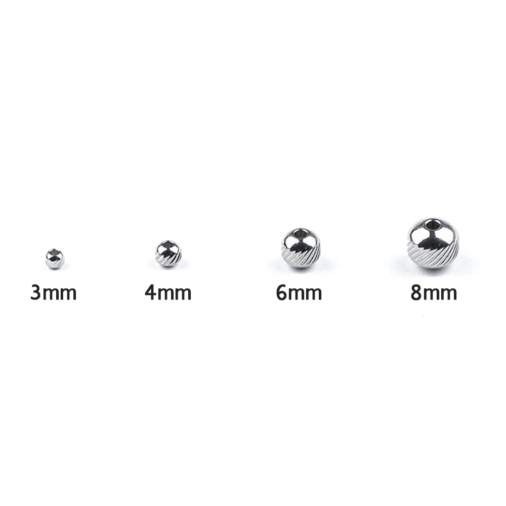 Metal Stripe Round Stainless steel Loose Spacer beads 3/4/6/8MM Jewelry Making DIY Charm bracelet Accessories wholesale