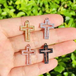 5pcs Hollow Cross Pendants for Women Bracelet Necklace Making Cubic Zirconia Paved Gold-Plate Charms Religious Jewelry Accessory