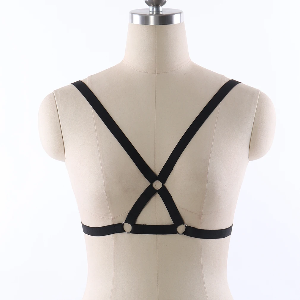 

BONDAGE STRAPPY Sexy Women Body Harness Cage Bra Adjust Strap Sexy Lingerie Goth Cross Ring Elastic Pole Dance Rave Harness Bra