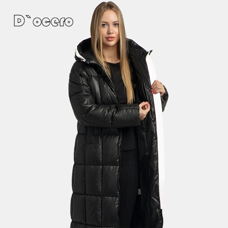 D`ocero 2022 New Women Winter Coats Simple Fashion X-Long Down Jacket Female Parka Warm Large Size Quilted Hooded Outerwear