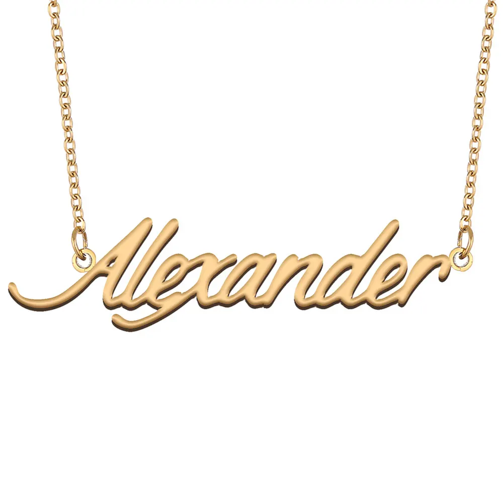 Alexander Name Necklace Women Stainless Steel Personalized Jewelry Gold Plated Nameplate Pendant Femme Mothers Girlfriend Gift