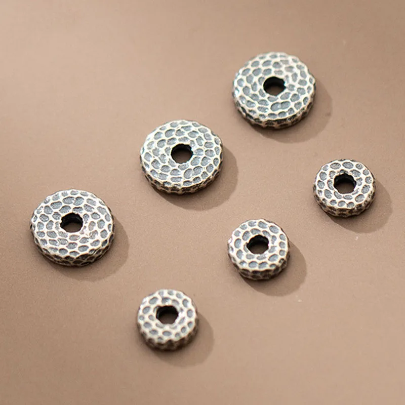 2 stücke 925 Sterling Silber Kunsthandwerk Matte Flache Runde Perle Spacer Dia 5 6 7 8mm Handgemachte Perlen Spacer trennung DIY Schmuck